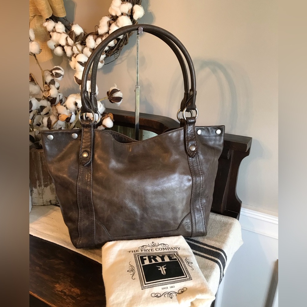 Frye Melissa Leather Slate Dark Brown Shoulder Bag Retail $398